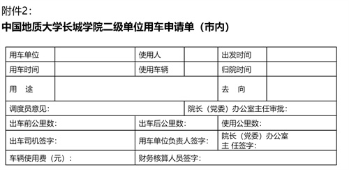 中国地质大学长城学院二级单位用车收费管理办法试行