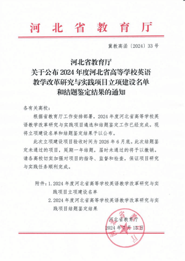 bwin必赢官网英语教改项目获河北省高等学校英语教学改革研究与实践项目立项